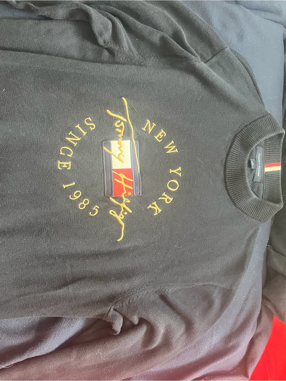Tommy Hilfiger Black Sweatshirt with Embroidered Crest